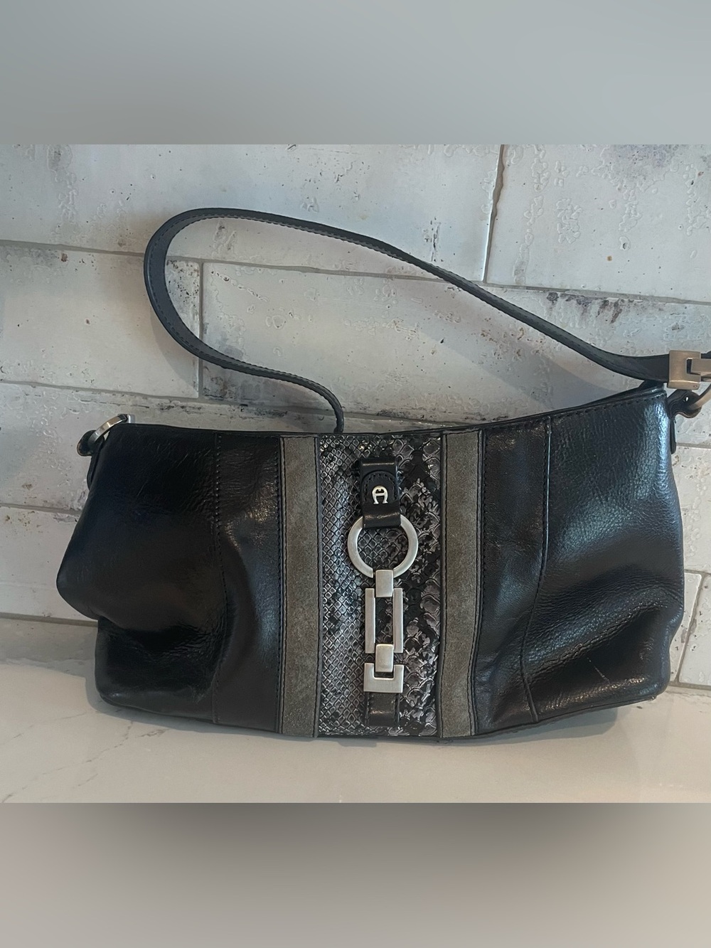 Aigner Leather Bag w/Silver Hardware